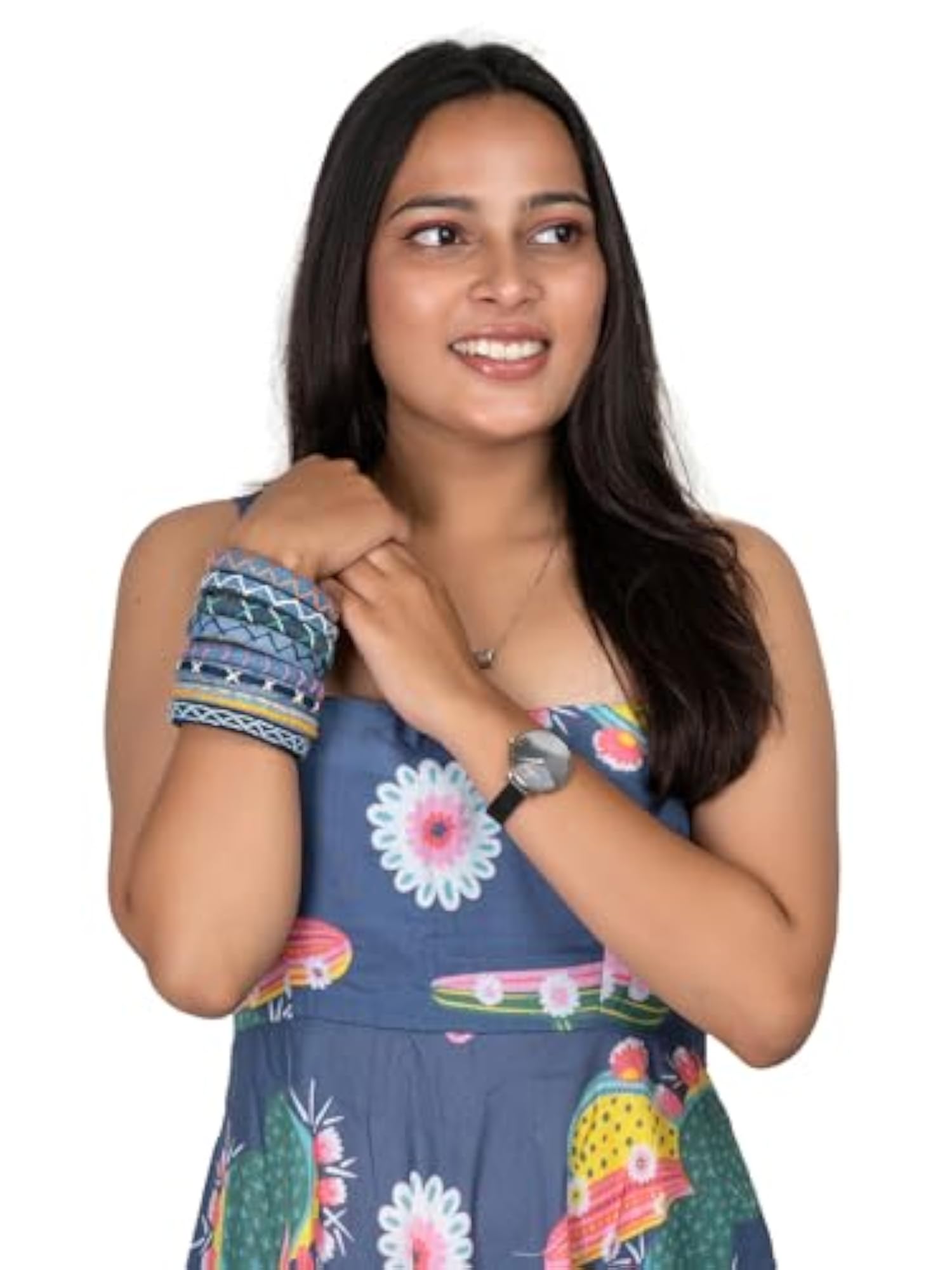 8pc Colourful Kantha Work Denim Bangles Set for Women & Girls