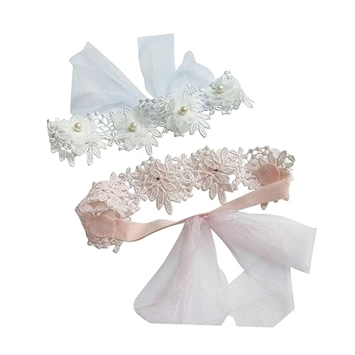 GARVALON 2 Stück-pack Spitzen Kopftücher mit Perlen für Babys Mädchen Leichter Baumwollstoff Modischer Babykopfschmuck für Geburtstags und Kostümpartys