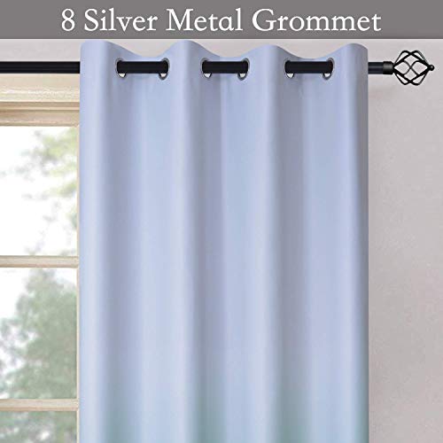 Image of SimpleHome Ombre Gradient Teal White to Gray Curtains for Bedroom,52Wx84L | Room Darkening Curtains,Light Blocking Thermal Insulated Grommet Window Curtains for Living Room,2 Panels,84 Inches Length