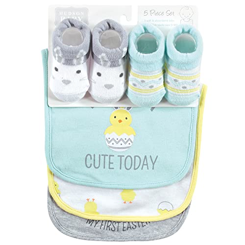 Image of Hudson Baby Unisex Baby Cotton Bib and Sock Set, Eggstra Cute, One Size