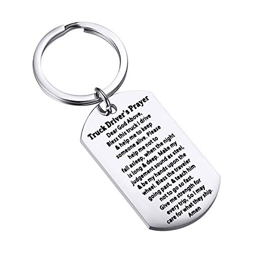 MYOSPARK Truck Driver's Prayer Dog Tag Keychain Trucker Keychain Truck Driver Keychain Religious
