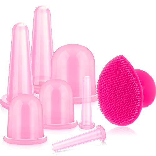 8 Pieces Cupping Set for Face and Body Cupping Massage Cup Silicone Body Vacuum Cups with Exfoliating Brush for Face Neck Skin Legs Belly and Butt