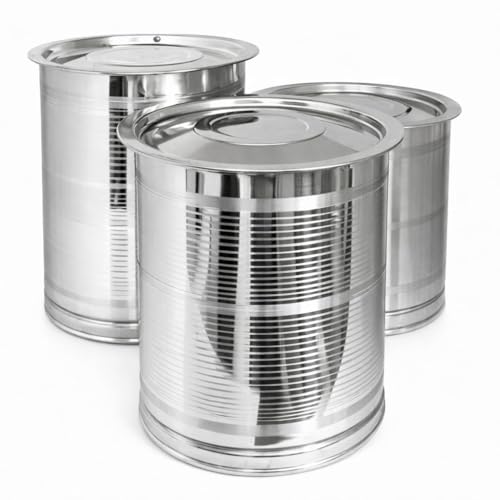 Image of Stainless Steel Storage Heavy Kothi /Drum /PAWALI Set of 3 Piece with LID /for atta rice food /cookies /STORAGEGRAINS /AATA /Water / - 10 kg, 15kg, 20 kg, 3 Pieces, Steel mfg by RAJLAXMIS