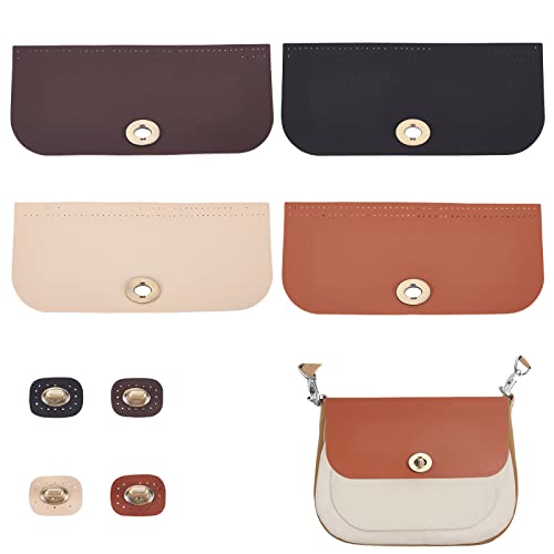 PH PandaHall 4pcs Bag Flip Cover, 9 x 4 Inch PU Imitation Leather Bag Cover Sew on Faux Leather Tab Closure with Antique Bronze Alloy Buckle for DIY Handbag Purse Shoulder Bag Making, Earthtone