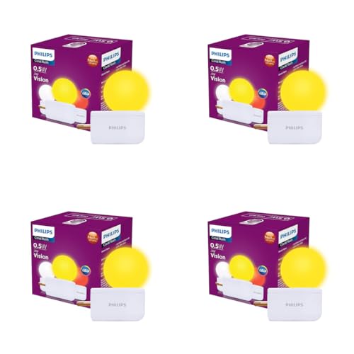 Image of Philips Joy Vision Coral Rush 0.5W LED Night Lamp | Soft White Glow | Energy Efficient | Plug-in Prong Design | Ideal for Bedroom, Kids Room & Hallway (Yellow, Pack of 4)