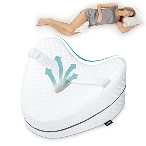 Knee Pillow, Soft Memory Foam Body Pillows, Heart Saped Hip Support Pillow for Side Sleepers, Coussin Grossesse with Adjustable Strap for Spine Alignment, Sciatica Relief, Post Injury Recovery