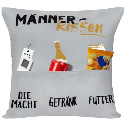 AUYAO Lustige Männer Kissenbezug - 45 x 45 cm Zierkissenbezug mit 6 Taschen zum Befüllen Ruhestandskissen Dekokissenhülle für Papa Opa Geschenke Geburtstag Weihnachten Vatertag Valentinstag Grau