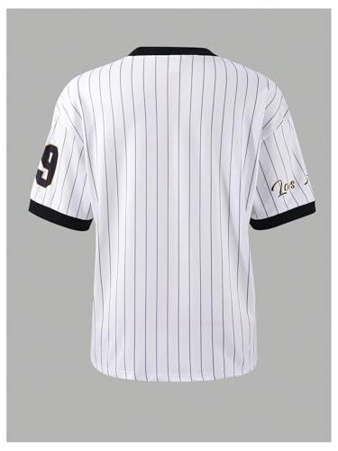 Girl's Number Letter Graphic Jersey Shirts Y2K Striped Short Sleeve V Neck Loose Top2