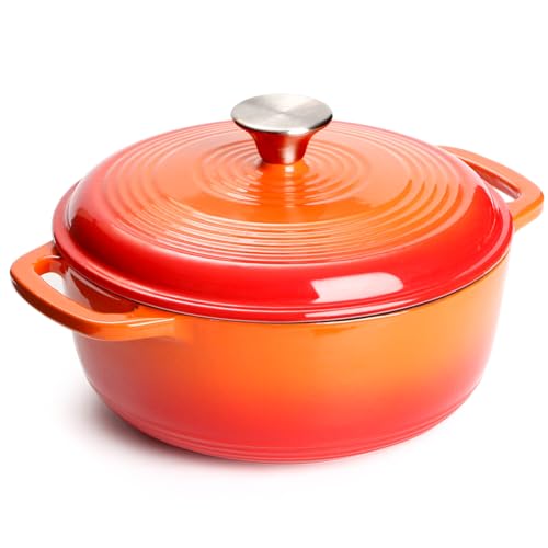 Cast Iron Dutch Oven, 22cm 3L 4.3kg - Round, Heavy-duty Cast Iron Casserole Dish With Lid, Non-Stick Enameled Dutch Oven for All Cooktops (Orange)