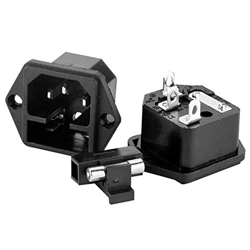 uxcell C14 Panel Mount Plug Adapter AC 250V 10A 3 Pins IEC Inlet Module Plug Power Connector Socket with 3 Wires Pack of 5