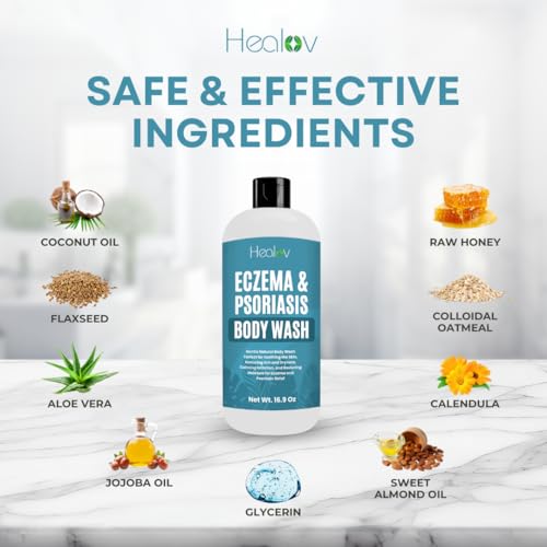 Image of Eczema Body Wash - All Natural Eczema Soap, Dermatitis, Psoriasis Treatment for Dry Itchy Sensitive Skin Relief - Gentle Detoxifying, Healing, Anti-Itch, Oatmeal Goat Milk Bath Wash for Kids, & Adults