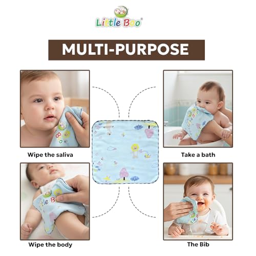 Image of Little Boo Muslin Face Hankies /Towels for Newborn Baby Extra Soft Reusable Napkins for Infants Toddlers /Kids (Pack of 5) Multicolor