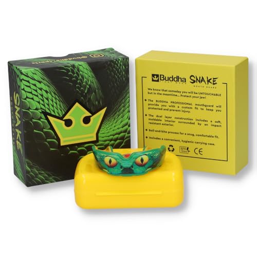 BUDDHA FIGHT WEAR Protector bucal Premium adultos y niños +12 Años para todos los deportes de contacto, incluidos rugby, MMA, kickboxing, judo, hockey y boxeo (Verde-Amarillo)