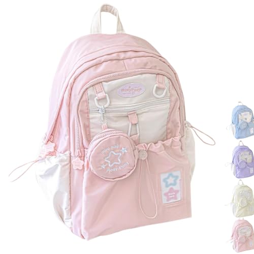 Rosy Posy Backpack, Rosyposy Backpack, Cream Star Series Large Capacity Drawstring Back pack Chicchoi, Chic Choi Back Pack (Pink)
