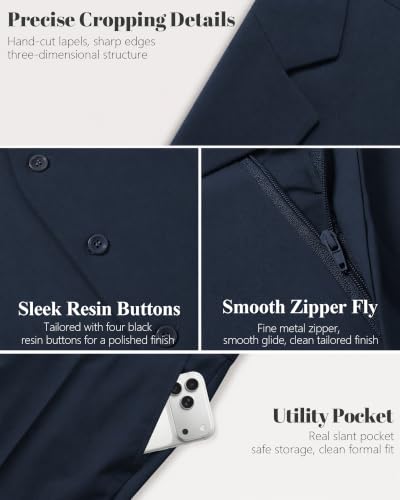 Image of MY'S Men's 3 Piece Suit Set with Tie, One Button Slim Fit Solid Jacket Vest Pants, Prom Party Wedding Business Suits for Men