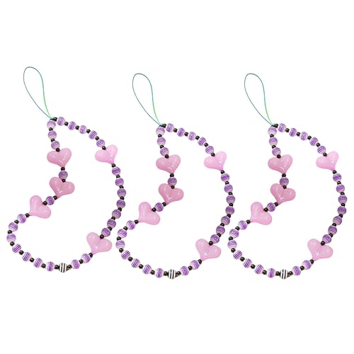 Staqlo 3PCS Handmade Heart Beads Phone Charm - Cute Colorful Phone Bracelet Lanyards and Wrist Straps zlax-222