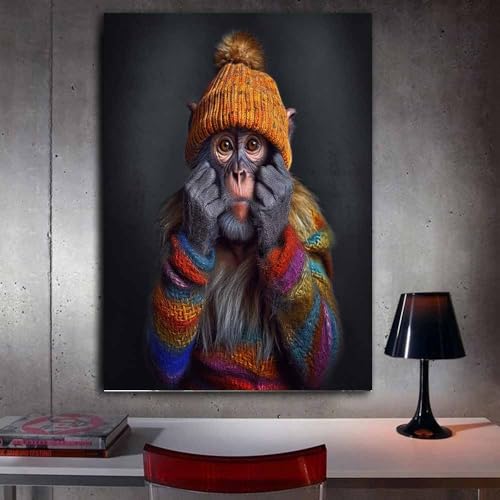Impression sur toile singe en pull pour salon moderne - Déco murale 70x100cm