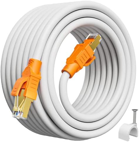 Cat 8 Ethernet Cable Shielded 100ft, High Speed 100ft Ethernet Cable SFTP 40Gbps 2000Mhz, Heavy Duty Network Cable Outdoor Indoor & Gold Plated RJ45 CAT8 LAN Cable for Gaming/Modem/Router(30 Clips)