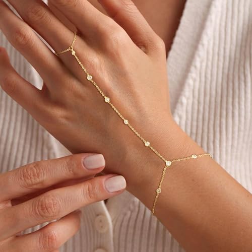 14K Gold Plated/Silver Bracelets for Women Hand Chain Dainty Cute Beaded Stack Jewelry2