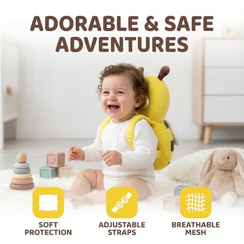 Image of Baby Head Protection Backpack - Soft Lightweight Fall Cushion for Toddlers During Crawling & Walking, Helps Ease Impact from Backward Tumbles(Bee)