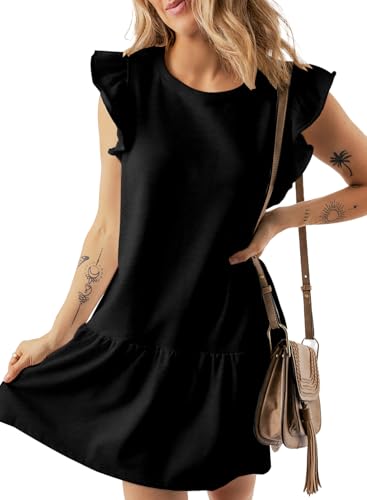 Image of Acelitt Womens Casual Summer Crewneck Babydoll Flowy Tiered Mini Dress, S-XXL