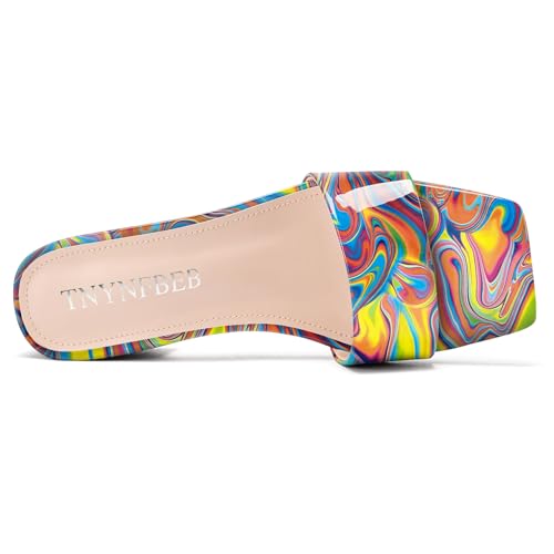 Image of TNYNFBEB Womens Chunky Block Low Heel Open Square Toe Sandals Mules Shoes Slip-on Prom Party Dress Patent Leather 1.4 Inches Heels