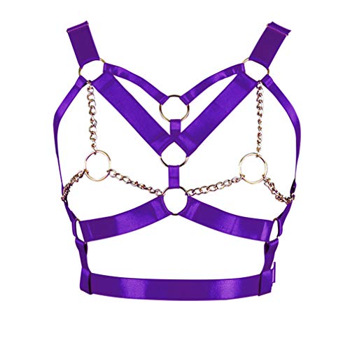 BANSSGOTH Pentagram Body Tops Harnais Soutien-gorge Femme Lingerie Cage Punk Taille Réglable Festival Rave Tissu Extensible - Violet - Taille Unique Cover