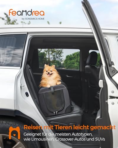 Feandrea Hundebox faltbar, Transportbox Hund, S, Hundetasche, Oxford-Gewebe, Netzstoff, atmungsaktiv tragbar transportabel, Metallrahmen, mit Griffen, Taschen, 50 x 35 x 35 cm, grau PDC50G01