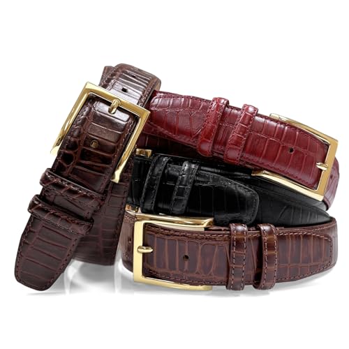 Men's Gold or Brushed Nickel Buckle Genuine Leather Alligator Embossed Dress Belt 1-3/8"(35mm) Wide2