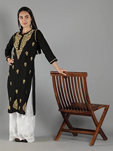 Image of Seva Chikan Hand Embroidered Lucknowi Chikankari Cotton Kurta Kurti for Womens SCL4219