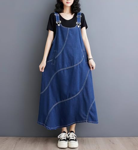 Image of chouyatou Women's Sleeveless Denim Overall Dress Loose Baggy Jumper Maxi Jean Dress