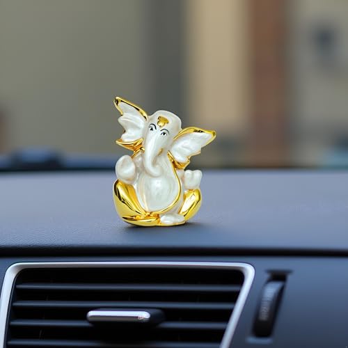 Image of Pearl White Flying Ganesha | Divine Ganpati Idol for Car Dashboard, Travel,Office & Home Temple,Devotion | Symbol of Prosperity,Protection, Blessings & Success | Height 2.3 Inch