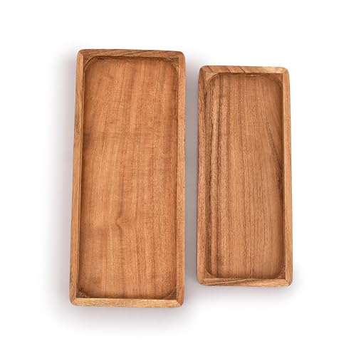 Samhita Acacia Wood Rectangular Wooden Platters for Food Holder/BBQ/Party Buffet Gift for Friend, Family (Set of 2) - Cosy Home Interiors Samhita Acacia Wood Rectangular Wooden Platters for Food Holder/BBQ/Party Buffet Gift for Friend, Family (Set of 2) - Image 2