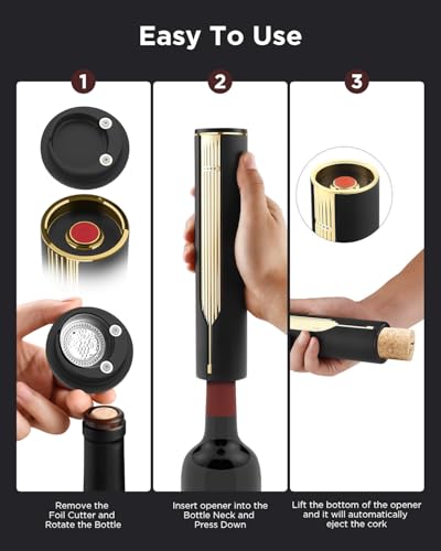 Image of Newise Rechargeable Electric Wine Bottle Opener with Charging Base & Foil Cutter, Luxury Wine Lovers Gifts for Women Men - Gold & Black