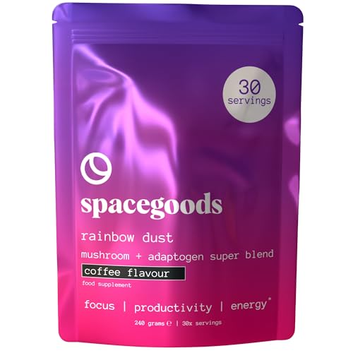 Spacegoods Rainbow Dust 240g | 30 Servings | Flavoured Mushroom Coffee | 120mg of Natural Caffeine | Lions Mane, Chaga, Ashwagandha & Vitamin B5| Sharper Focus, Energy & Calm | Coffee
