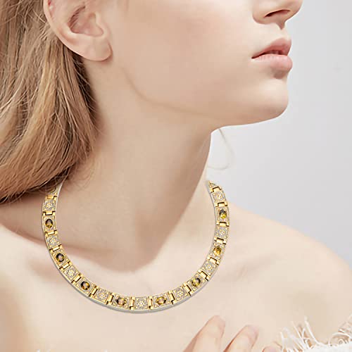 Yellow Crystal Wide Thick Titanium Necklace - Magnetic Necklace - Chain Necklace With Magnet (21") Fashion Gift #TOP5
