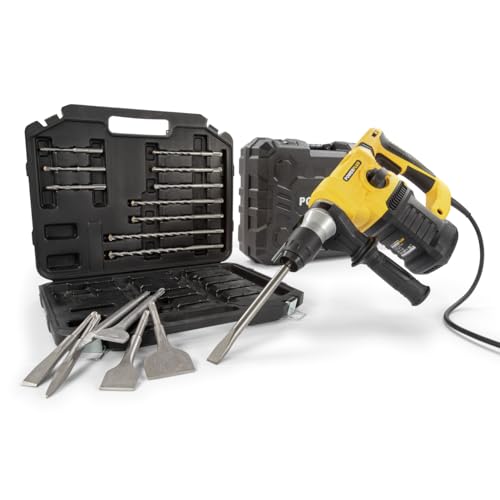 Versatile: con questo martello perforatore Powerplus è possibile sia forare, perforare e scalpellare. Con la funzione di foratura a martello è possibile lavorare materiali duri come cemento e pietra. Per materiali morbidi – si pensa a legno, metallo, ceramica e plastica – utilizzare la normale funzione di perforazione. Per eseguire lavori di demolizione leggera, è possibile utilizzare gli scalpelli come attacco.