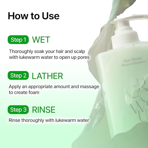 Image of GROWUS Algae Therapy Seaweed Shampoo (16.9 Fl Oz) 500ml | Marine Peptide, Biotin & Salicylic Acid | Volumizing & Scalp Strengthening Wash for Fuller Looking Hair | Korean Hair Care