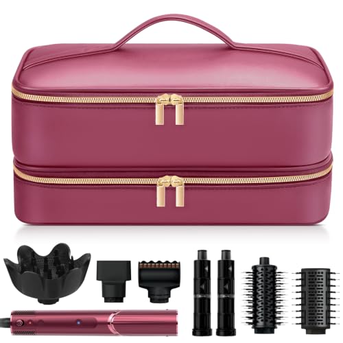 Image of Travel Hair Dryer Case for Shark Flexstyle, Double-Layer Carrying Case for Shark Flex Style Blow Dryer, Portable Hair Tools Storage Organizer Bag for FlexFusion Beauty Hairdryer Attchments (Cherry)