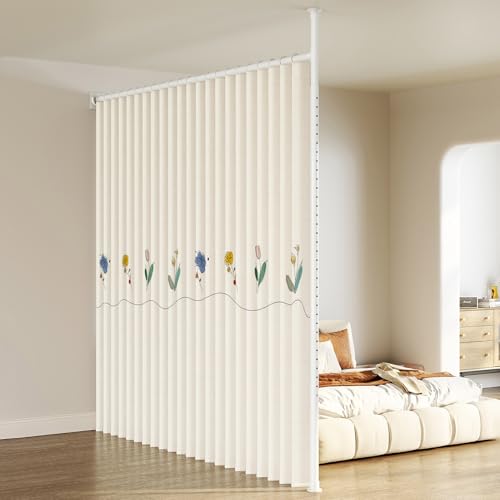 No Drilling Room Divider Set | Heavy-Duty Adjustable Curtain Rod with Hanging Hooks Temporary Privacy Wall Partition for Living Room & Bedroom
