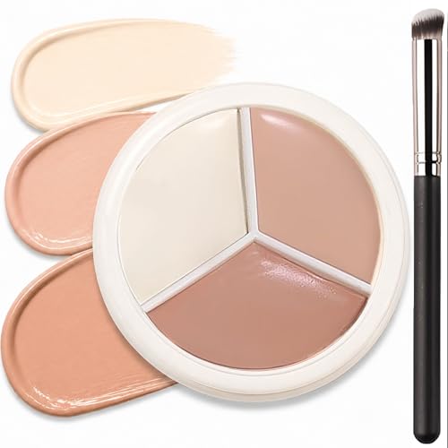Image of 3 Colour Cream Concealer Palette for Dark Circles, Brightening and Blemish Coverage - Blendable Daily Base Makeup with Light, Natural and Peach Tones for an Even-Looking Complexion