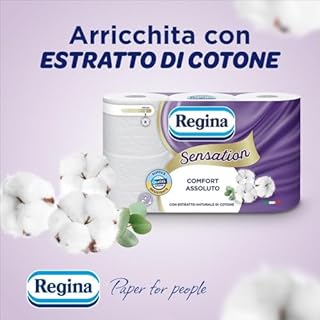 Regina Sensation - 42 Rotoli di Carta Igienica, 160 Soffici Strappi a 3 Veli, Morbida e Resistente, Con Estratto Naturale di Cotone, 60% Plastica Riciclata