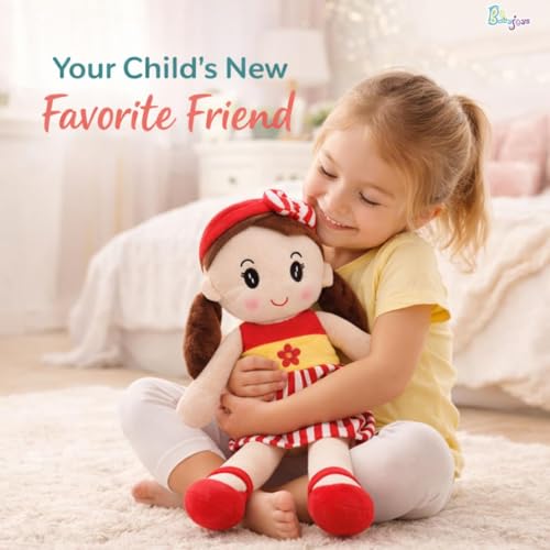 Image of Cute Soft Baby Doll Plush for Kids | Plush Stuffed Toy Doll for Girls & Boys | Super Soft Cuddly Hug Toy Doll | Washable Plush Doll for Girls - 40 CM (Red)