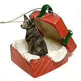 BLUE HEELER AUSTRALIAN CATTLE Dog sits in a RED Gift Box Christmas Ornament New RGBD87B by Eyedeal Figurines