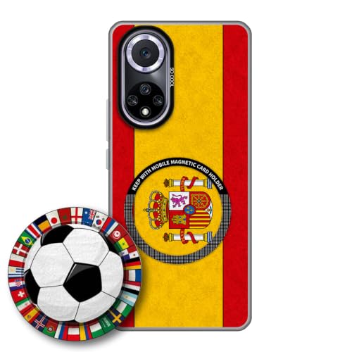 JGOYGYI Case for Huawei Nova 9 with Magnetic Detachable Collapsible Grip Stand, Shockproof Silicone Bumper Cover, Spain Flag Football Design,Pattern 7