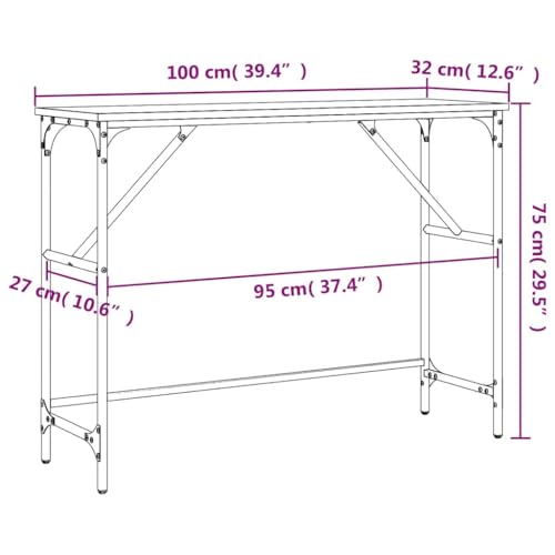 Mesa consola de roble ahumado con patas ajustables de 100x32x75 cm 3