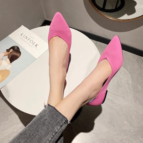 SWDZM Women's Flats Shoes Pointed Toe Knit Ballet Comfortable Dressy Slip On Flat Classic Ballet Office Work Shoes4