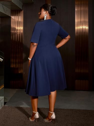 AOMEI Women's Irregular Neck Short Sleeve Buckle Asymmetrical A-Line Casual Work Dress3