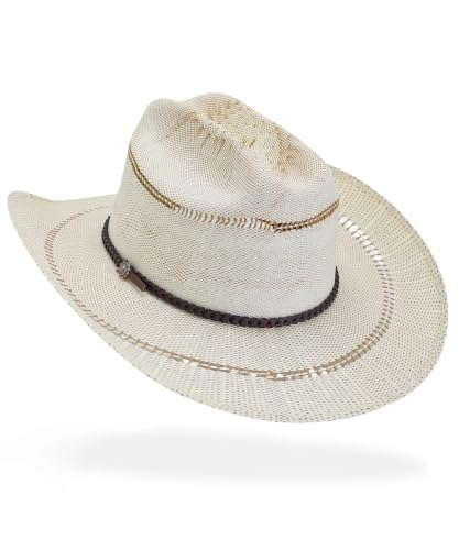 Image of Straw Cowboy Hat, Cattleman Crease 4.1 inch Wide Brim Western | Unisex design, shapeable wide brim, breathable cowgirl style, gift box included, 2 sizes