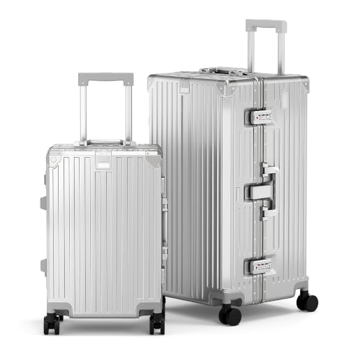 Image of ALPHA CAMP 2-Piece Luggage Set, 20 Inch Carry-On & 28 Inch Trunk Luggage | Aluminum Frame Zipperless 3-Layer PC Suitcase Set with TSA Lock,Charging Port,Cup Holder for Business & Holiday Travel